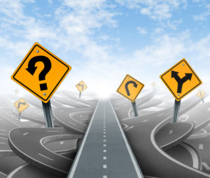 Abstract image of winding roads and signs, and a straight lane representing the learning lane concept